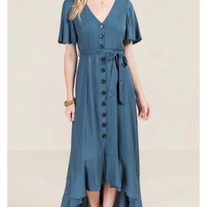 Francesca's Blue/Teal Midi High Low Dress - M